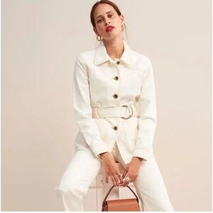 ROUJE‎ Claude Safari Jacket White Denim Belt Western French sz 34